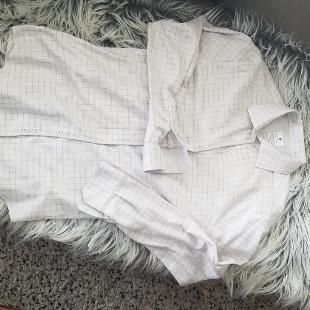 White & Gray Men's Check Button Up Non Iron